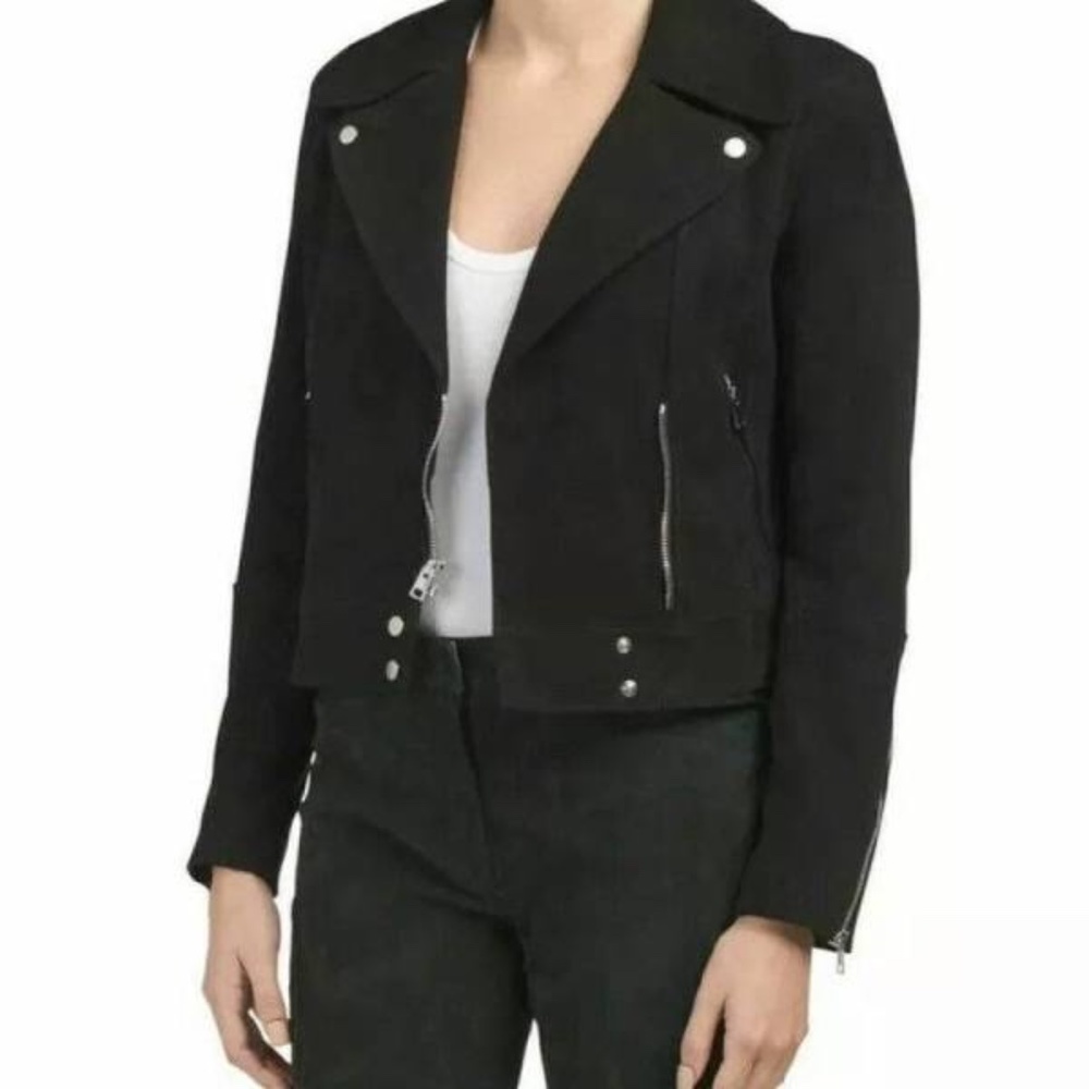 Theory Suede Downtown Moto Amorim Jacket with silver hardware
